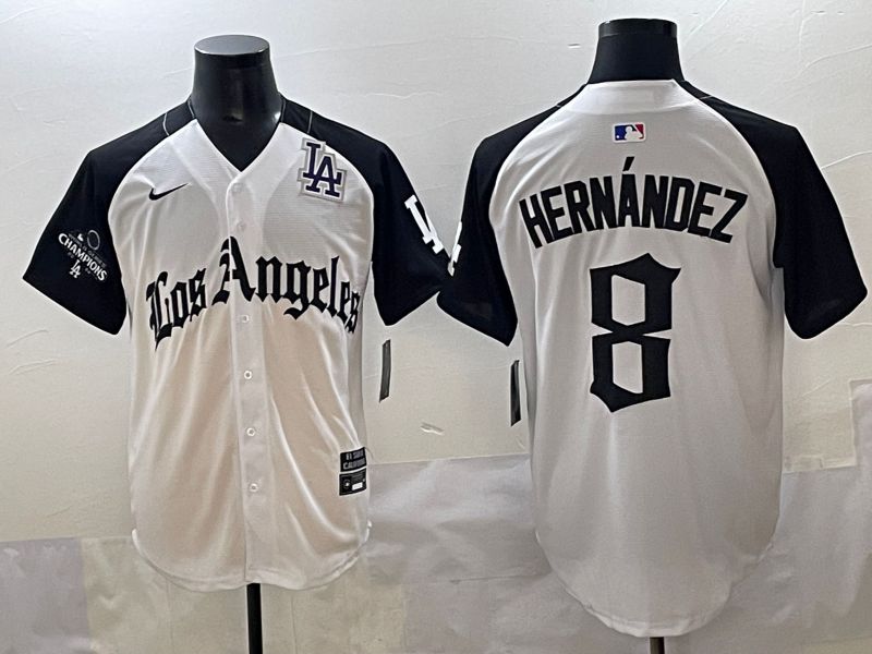 Men 2025 Los Angeles Dodgers #8 Hernandez White black Five generations Joint Name Nike MLB Jersey style 52613->los angeles dodgers->MLB Jersey